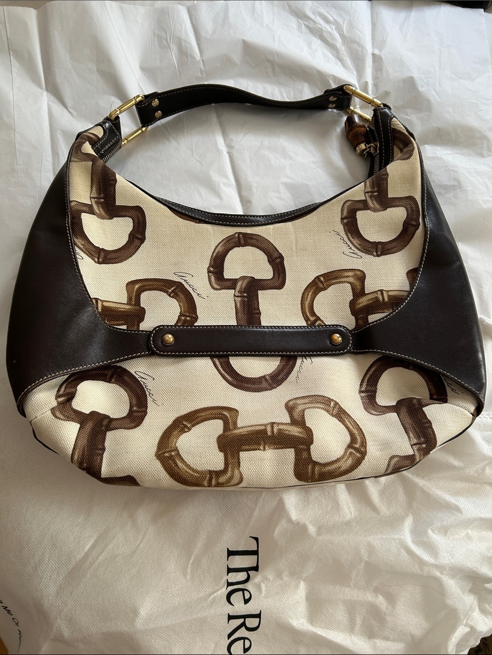 Gucci Bamboo Horsebit Canvas Shoulder Bag with Bamboo Accent - Picture 7 of 16